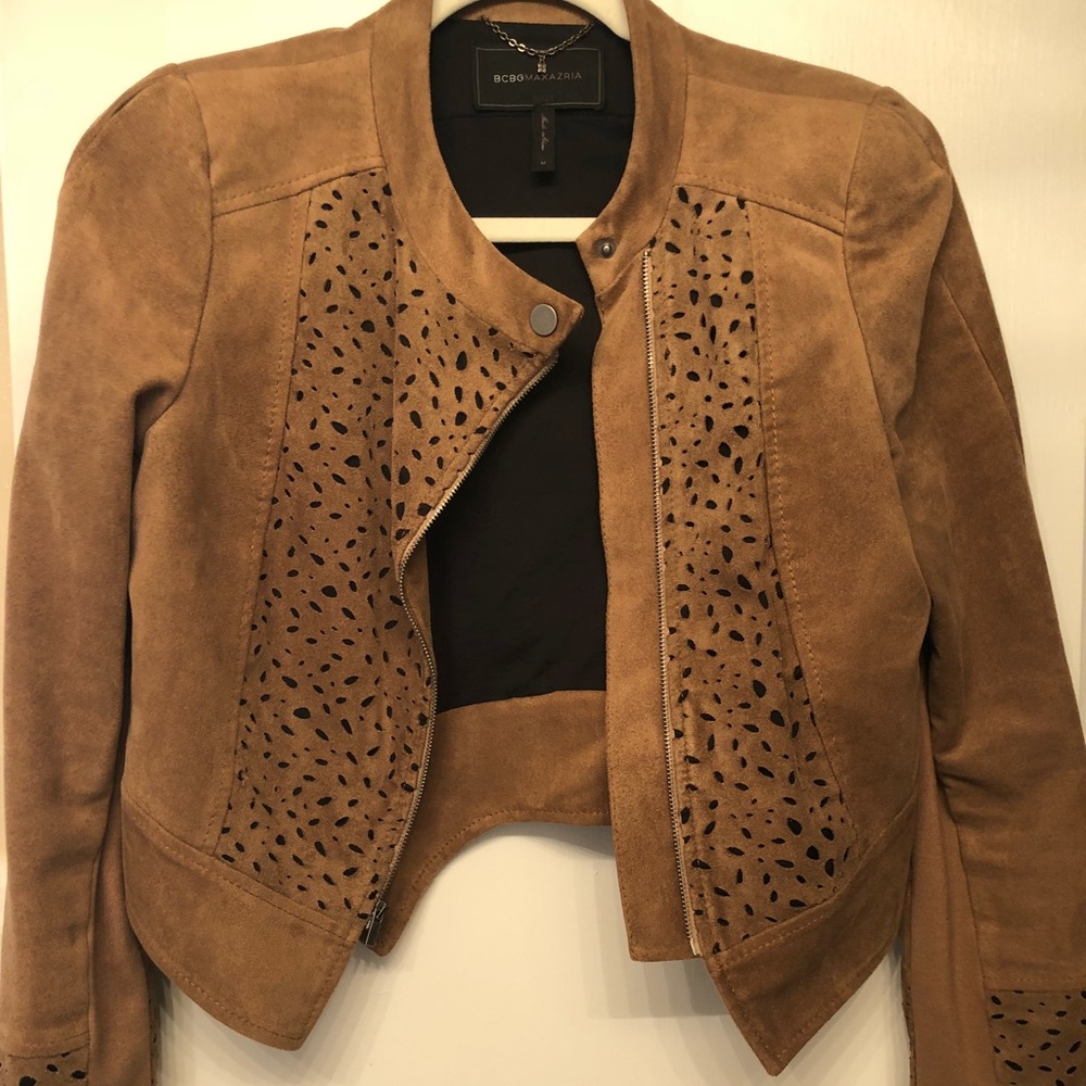 BCBG FAUX SUEDE MOTOR JACKET